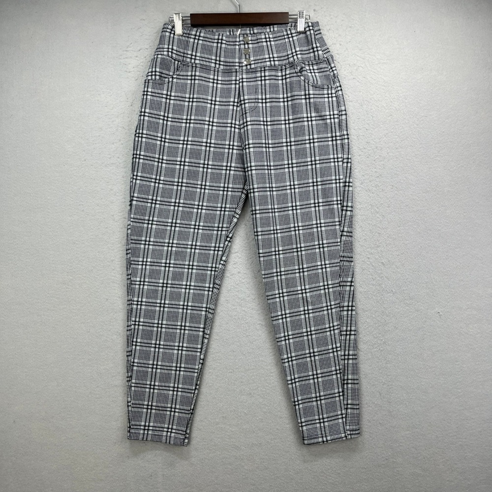I BELIEVE Pants Womens 2XL Black Glen Check Plaid Fleece Lined Pull On Preppy
